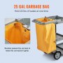 VEVOR-siivouskärry, 3-hyllyinen kaupallinen vahtimestarivaunu, 200 lbs Muovinen taloudenhoitokärry, 25 gallonan PVC-pussilla, 47" x 20" x 38,6", keltainen+harmaa