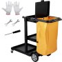 VEVOR Cleaning Cart, 3-Shelf Commerical Janitorial Cart, 200 lbs Capacity Plastic Housekeeping Cart, with 25 Gallon PVC Bag and Cover, 47" x 20" x 38.6", Yellow+Black