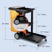 VEVOR Janitorial Trolley Cleaning Cart with PVC Bag and Cover for Housekeeping