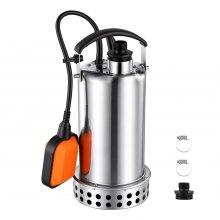 VEVOR Submersible Water Pump 1 HP 4400 GPH Sump Pump with Float Switch, Portable Water Removal, Stainless Steel Material, for Swimming Pool Draining Garden Ponds Hot Tubs Basements, IPX8 Waterproof