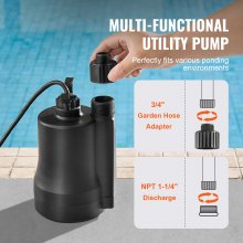 VEVOR Utility Pump, 1/3 HP, 2450 GPH High Flow, 30 ft Head, Sump Pump Submersible Water Pump Portable Utility Pump with 10 ft Long Power Cord for Draining Water from Swimming Pool Garden Pond Basement