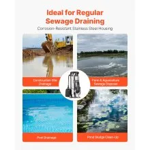 VEVOR 1 HP Submersible Sump Pump Sewage Pump 5500 GPH 30 ft Stainless Steel