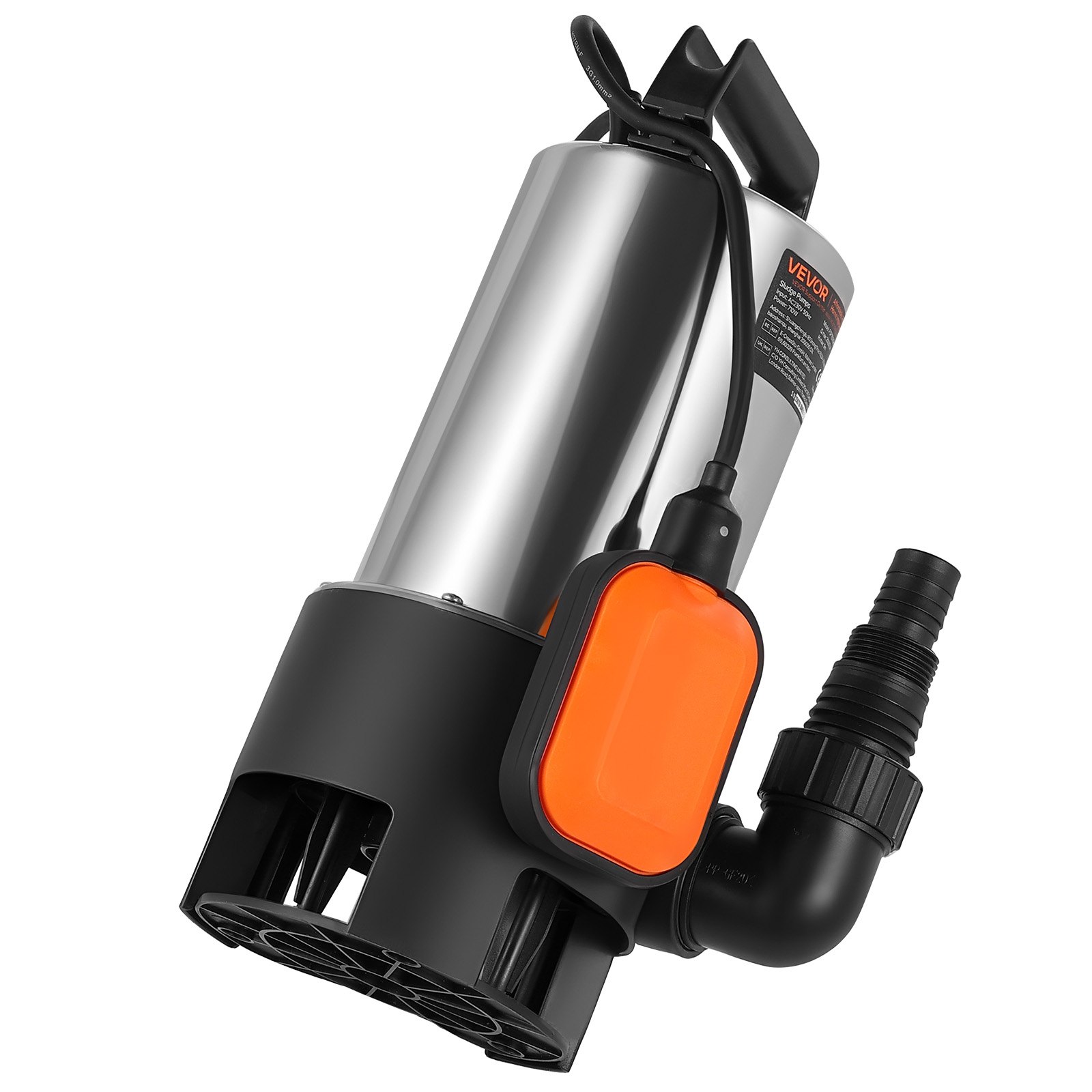 VEVOR 710W Submersible Sump Pump, 20000 L/H, Stainless Steel Submersible Sewage Dirty Clean Water Pump with Automatic Float Switch, Long Cord, 9M Max Lift, for Pools, Garden, Pond, Flooded Areas