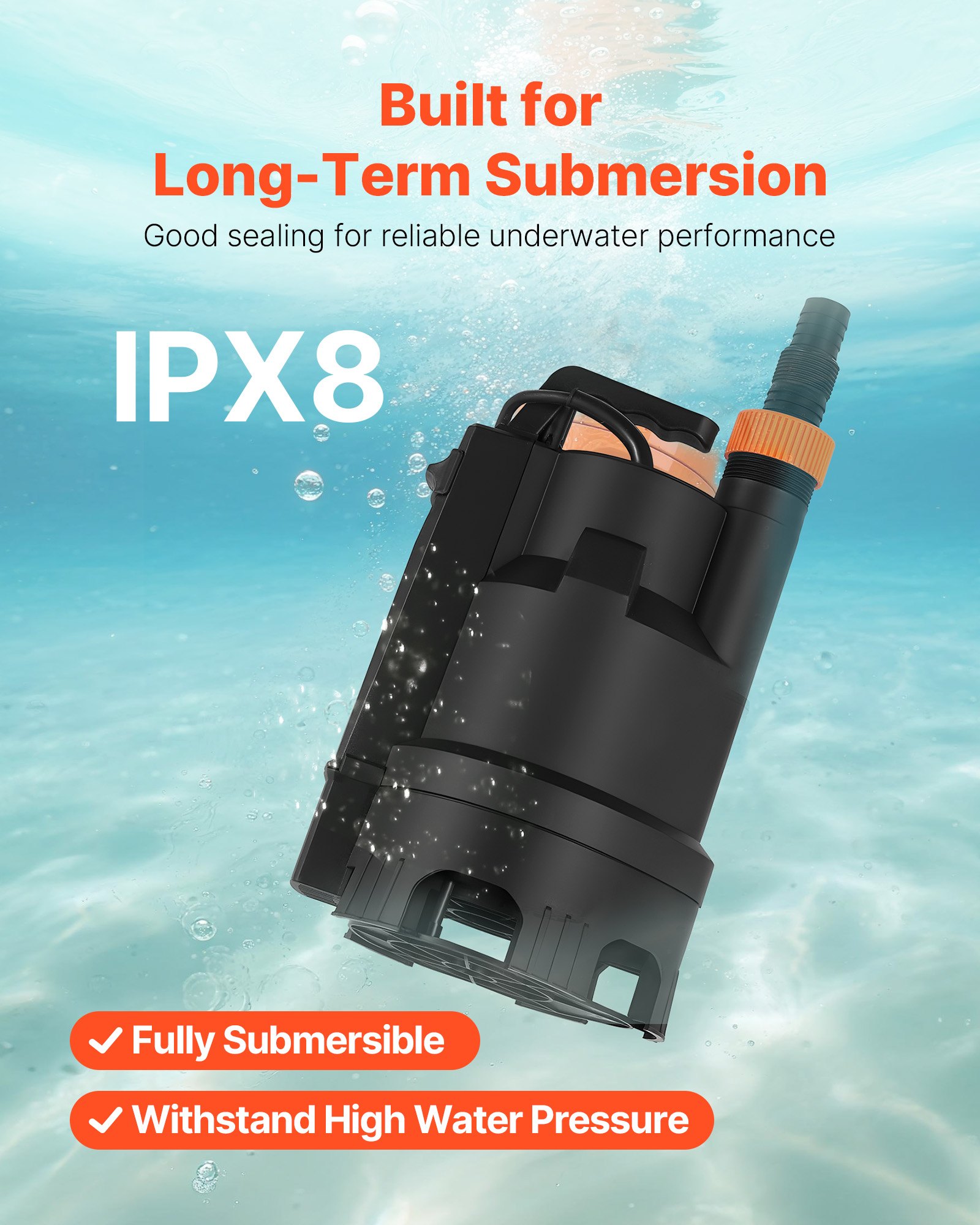 VEVOR 690W Submersible Sump Pump, 17500 L/H, PP-GF20 Submersible Sewage Dirty Clean Water Pump with Automatic Float Switch, Long Cord, 9M Max Lift, for Pools, Garden, Pond, Flooded Areas