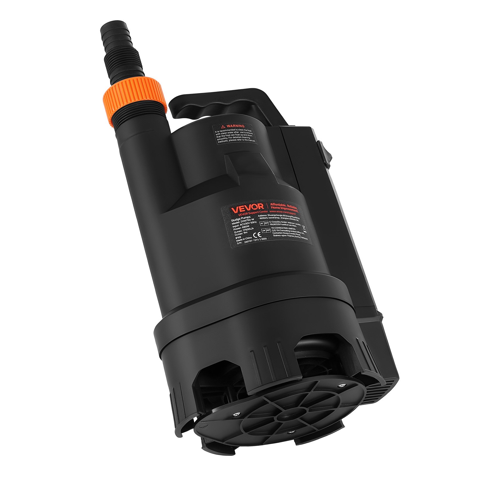 VEVOR 690W Submersible Sump Pump, 17500 L/H, PP-GF20 Submersible Sewage Dirty Clean Water Pump with Automatic Float Switch, Long Cord, 9M Max Lift, for Pools, Garden, Pond, Flooded Areas