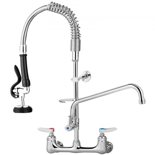 VEVOR Commercial Faucet with Sprayer, 8" Adjustable Center Wall Mount Kitchen Faucet with 12" Swivel Spout, 21" Height Compartment Sink Faucet for Industrial Restaurant, Lead-free Brass