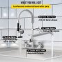 VEVOR Commercial Faucet with Pre-Rinse Sprayer, 20.3cm Adjustable Center Wall Mount Kitchen Faucet with 30.5cm Swivel Spout, 53.3cm Height Compartment Sink Faucet for Industrial Restaurant