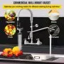 VEVOR commercial faucet with pre-rinse sprayer cleaning vegetables, fruits, dishes, and kitchenware.