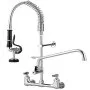 VEVOR commercial faucet with spring pull-down sprayer and dual temperature controls.