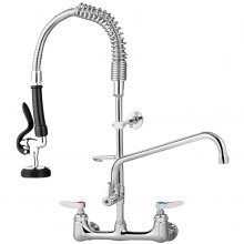 VEVOR Commercial Faucet with Pre-Rinse Sprayer, 8\" Adjustable Center Wall Mount Kitchen Faucet with 12\" Swivel Spout, 21\" Height Compartment Sink Faucet for Industrial Restaurant, Lead-Free Brass