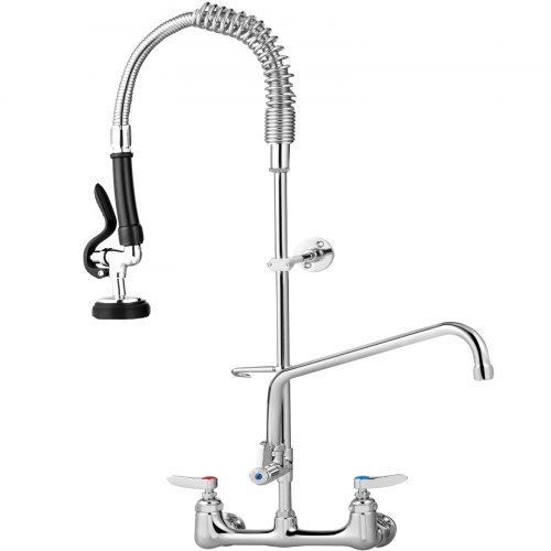 VEVOR Commercial Faucet with Pre-Rinse Sprayer, 8\" Adjustable Center Wall Mount Kitchen Faucet with 12\" Swivel Spout, 25\" Height Compartment Sink Faucet for Industrial Restaurant, Lead-Free Brass