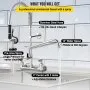 VEVOR Commercial Faucet with Sprayer, 8" Adjustable Center Wall Mount Kitchen Faucet with 12" Swivel Spout, 24" Height Compartment Sink Faucet for Industrial Restaurant, Lead-free Brass