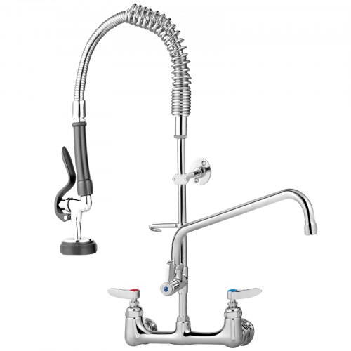 VEVOR Commercial Faucet with Sprayer, 8" Adjustable Center Wall Mount Kitchen Faucet with 12" Swivel Spout, 36" Height Compartment Sink Faucet for Industrial Restaurant, Lead-free Brass