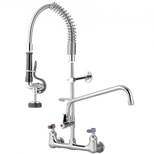 VEVOR Commercial Faucet with Sprayer, 8" Adjustable Center Wall Mount Kitchen Faucet with 12" Swivel Spout, 36" Height Compartment Sink Faucet for Industrial Restaurant, Lead-free Brass