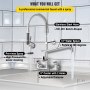 professional kitchen setup with VEVOR commercial faucet, pre-rinse spray, stainless steel hose, and 360° spout.