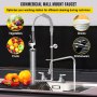 VEVOR Commercial Faucet with Sprayer, 8" Adjustable Center Wall Mount Kitchen Faucet with 12" Swivel Spout, 43" Height Compartment Sink Faucet for Industrial Restaurant, Lead-free Brass