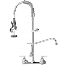 VEVOR Commercial Faucet with Pre-Rinse Sprayer, 8" Adjustable Center Wall Mount Kitchen Faucet with 12" Swivel Spout, 43" Height Compartment Sink Faucet for Industrial Restaurant, Lead-Free Brass