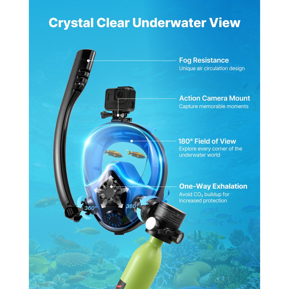 VEVOR Mini Scuba Tank with Sub-Mask, 0.5L Portable Diving Tank for Underwater Breathing, Reusable Lung Diving Cylinder up to 10 Minutes Dive Time, Emergency Rescue Pony Bottle with Pump for Snorkeling