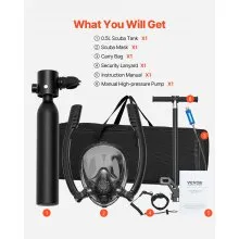 VEVOR 0.5L Scuba Tank 32.81ft Diving Depth Refillable Snorkel Air Tank with Pump