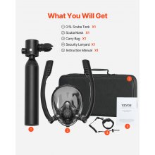VEVOR 0.5L Scuba Tank 32.81 ft Diving Depth Lung Tank Kit with Snorkel Mask