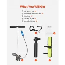 VEVOR 0.5L Scuba Tank 98.43ft Diving Depth Refillable Snorkel Air Tank with Pump