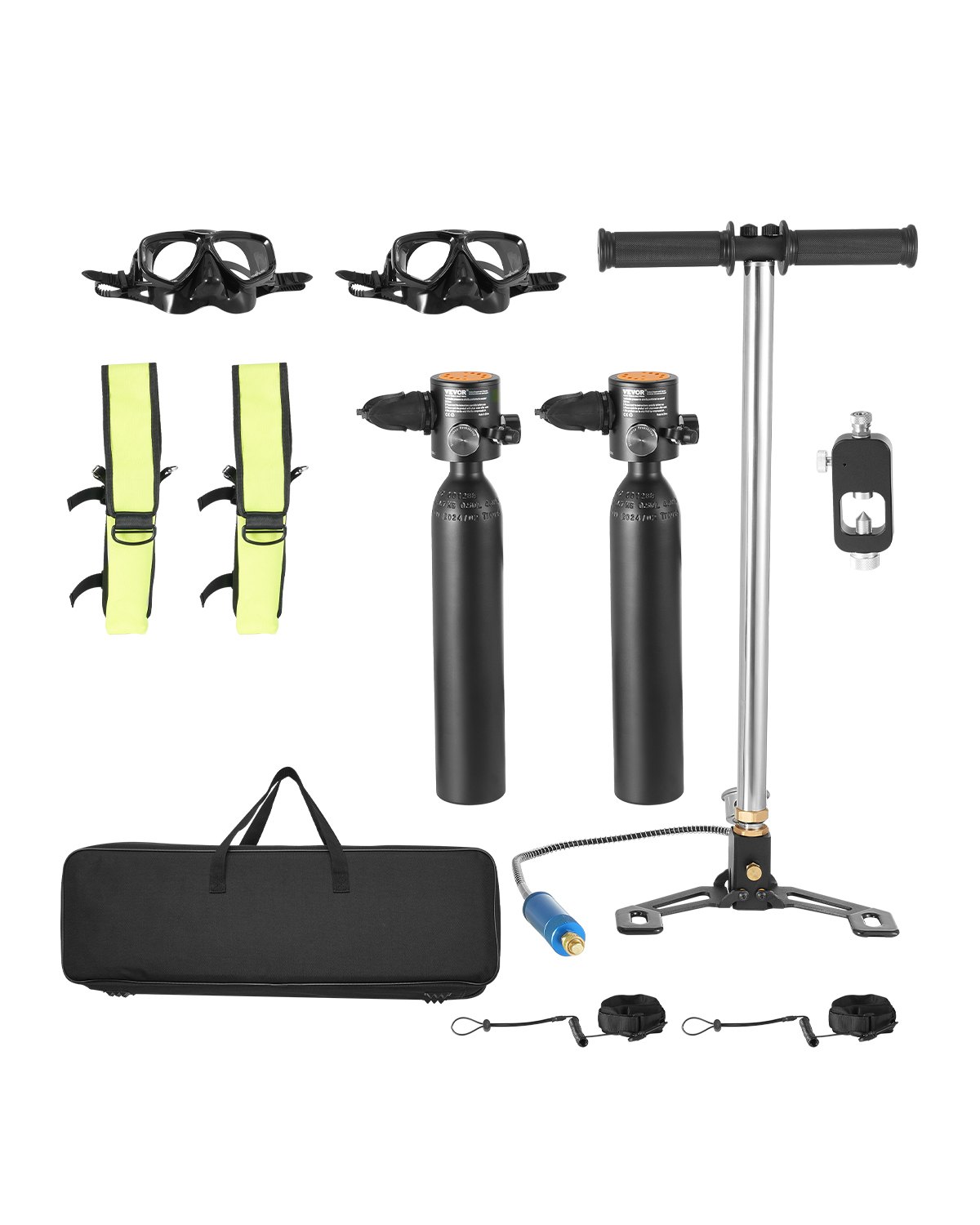 VEVOR Scuba Tank, 0.5L Portable Diving Tank, Diving Oxygen Cylinder with Pump Supports 5-10 Minutes Underwater Breathing, 98.43 ft Diving Depth, Refillable Snorkel Air Tank for Underwater Exploration