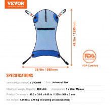 VEVOR Universal Full Body Patient Lift Sling Patient Lift Medical Aid Sling 400LBS