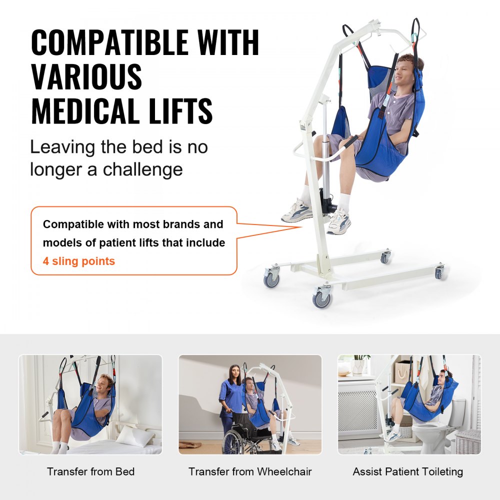 VEVOR Full Body Patient Lift Sling with Commode Opening, Patient Lift Medical Sling for Safe Bathing & Toileting, Polyester Patient Aid Commode Sling for Elderly, Bariatric Disabled Bedridden, 400LBS