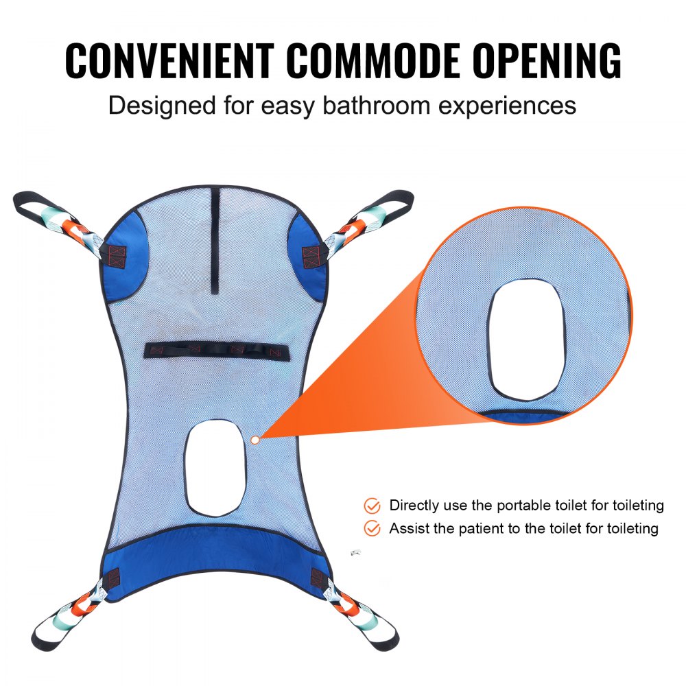 VEVOR Full Body Patient Lift Sling with Commode Opening, Patient Lift Medical Sling for Safe Bathing & Toileting, Polyester Patient Aid Commode Sling for Elderly, Bariatric Disabled Bedridden, 400LBS