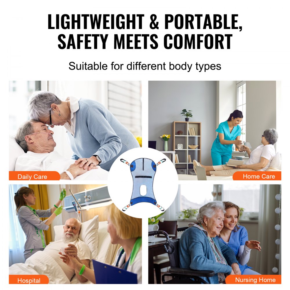VEVOR Full Body Patient Lift Sling with Commode Opening, Patient Lift Medical Sling for Safe Bathing & Toileting, Polyester Patient Aid Commode Sling for Elderly, Bariatric Disabled Bedridden, 400LBS