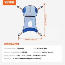 VEVOR Full Body Patient Lift Sling & Commode Opening Patient Lift Medical Sling,121 x101cm, 400LBS