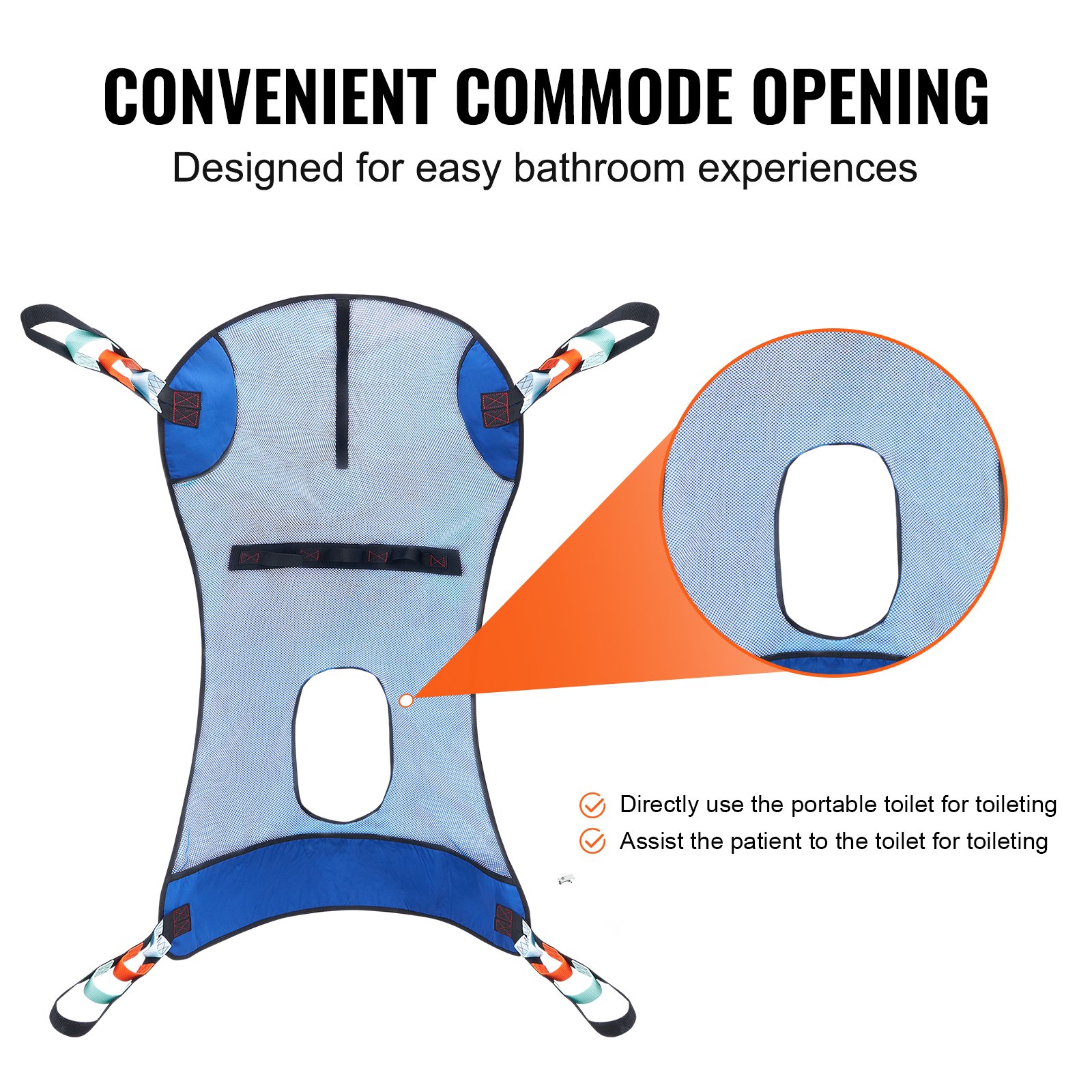 VEVOR Full Body Patient Lift Sling with Commode Opening, Patient Lift Medical Sling for Safe Bathing & Toileting, Polyester Patient Aid Commode Sling for Elderly, Bariatric Disabled Bedridden, 400LBS