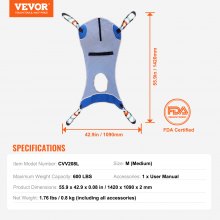 VEVOR Full Body Patient Lift Sling with Commode Opening Medical Aid Sling M-Size