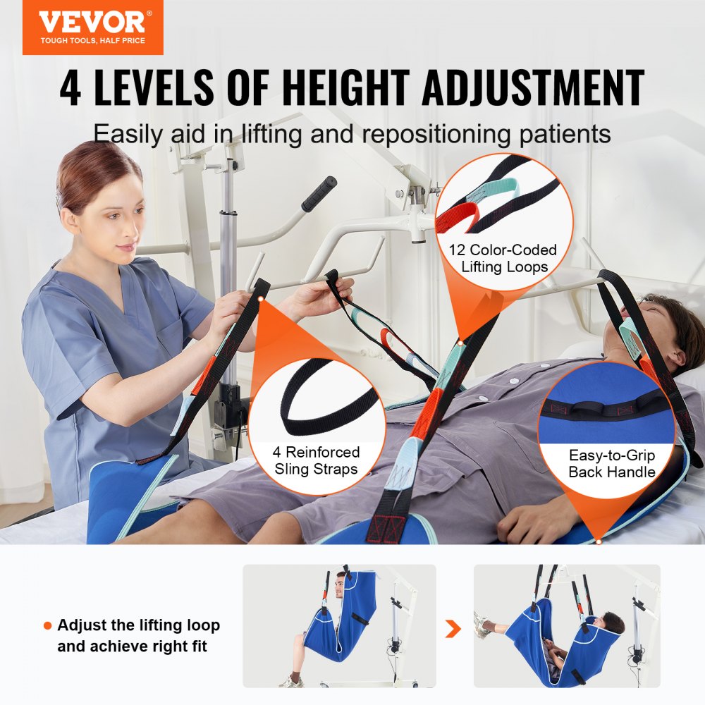 VEVOR Universal Full Body Patient Lift Sling - Large, Patient Lift Medical Sling for Easy Transfer and Bathing, Polyester Patient Aid Transfer Sling for Elderly, Disabled, Bedridden, 600LBS Capacity