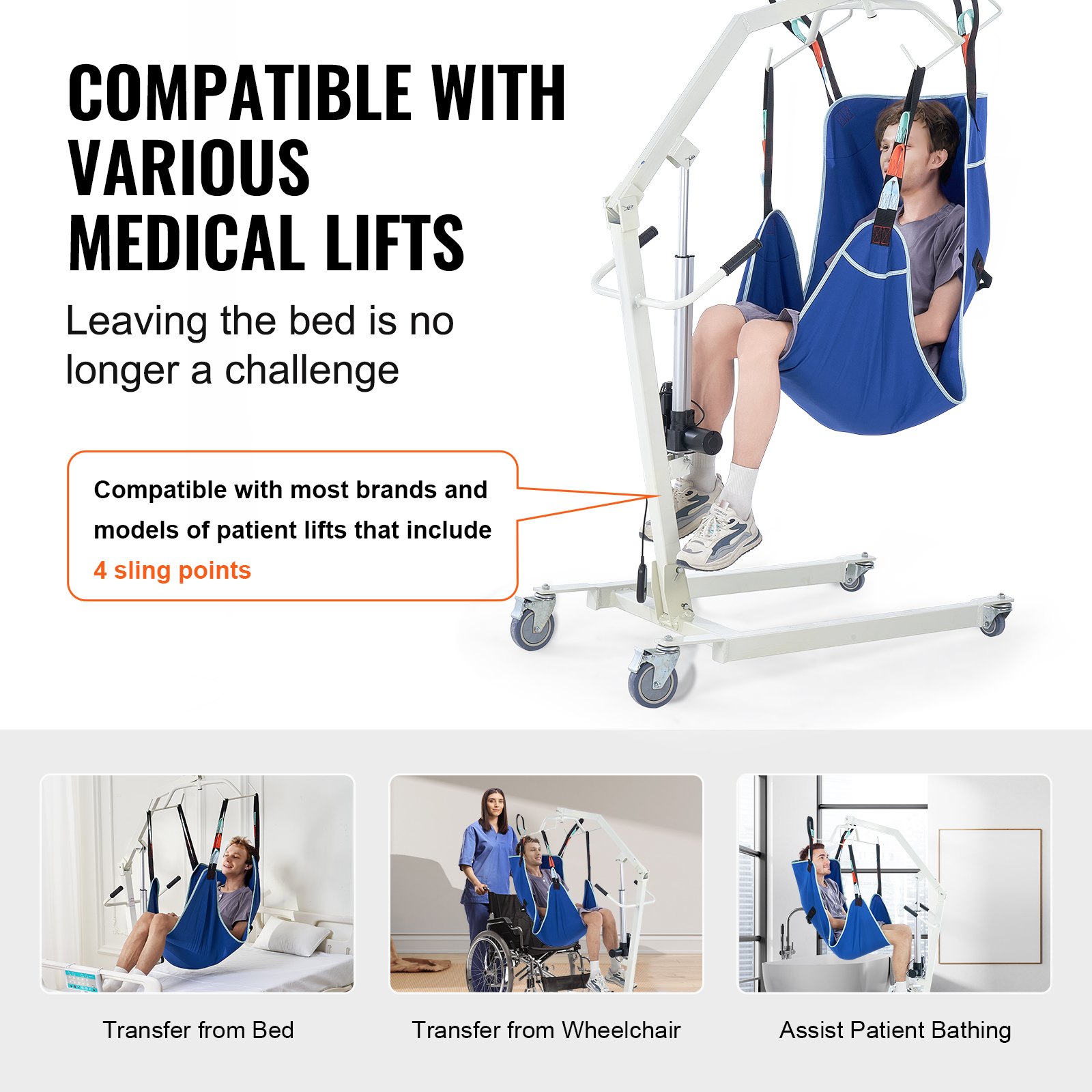 VEVOR Universal Full Body Patient Lift Sling - Large, Patient Lift Medical Sling for Easy Transfer and Bathing, Polyester Patient Aid Transfer Sling for Elderly, Disabled, Bedridden, 600LBS Capacity