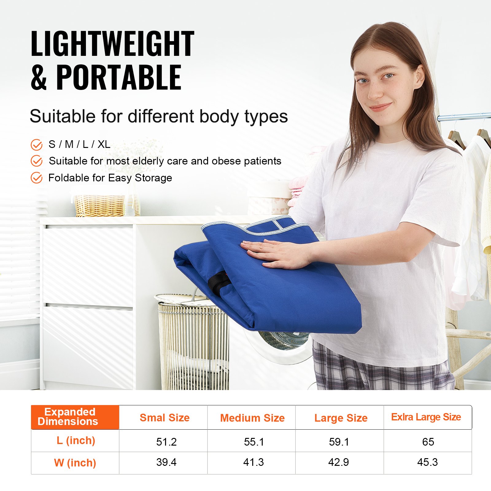 VEVOR Universal Full Body Patient Lift Sling - Large, Patient Lift Medical Sling for Easy Transfer and Bathing, Polyester Patient Aid Transfer Sling for Elderly, Disabled, Bedridden, 600LBS Capacity