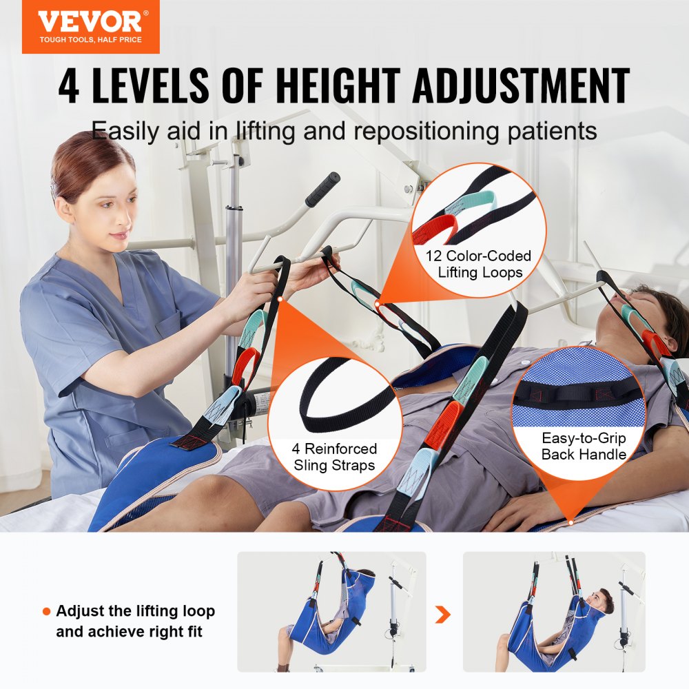 VEVOR Universal Full Body Patient Lift Sling - Medium, Patient Lift Medical Sling for Easy Transfer and Bathing, Polyester Patient Aid Transfer Sling for Elderly, Disabled, Bedridden, 500LBS Capacity