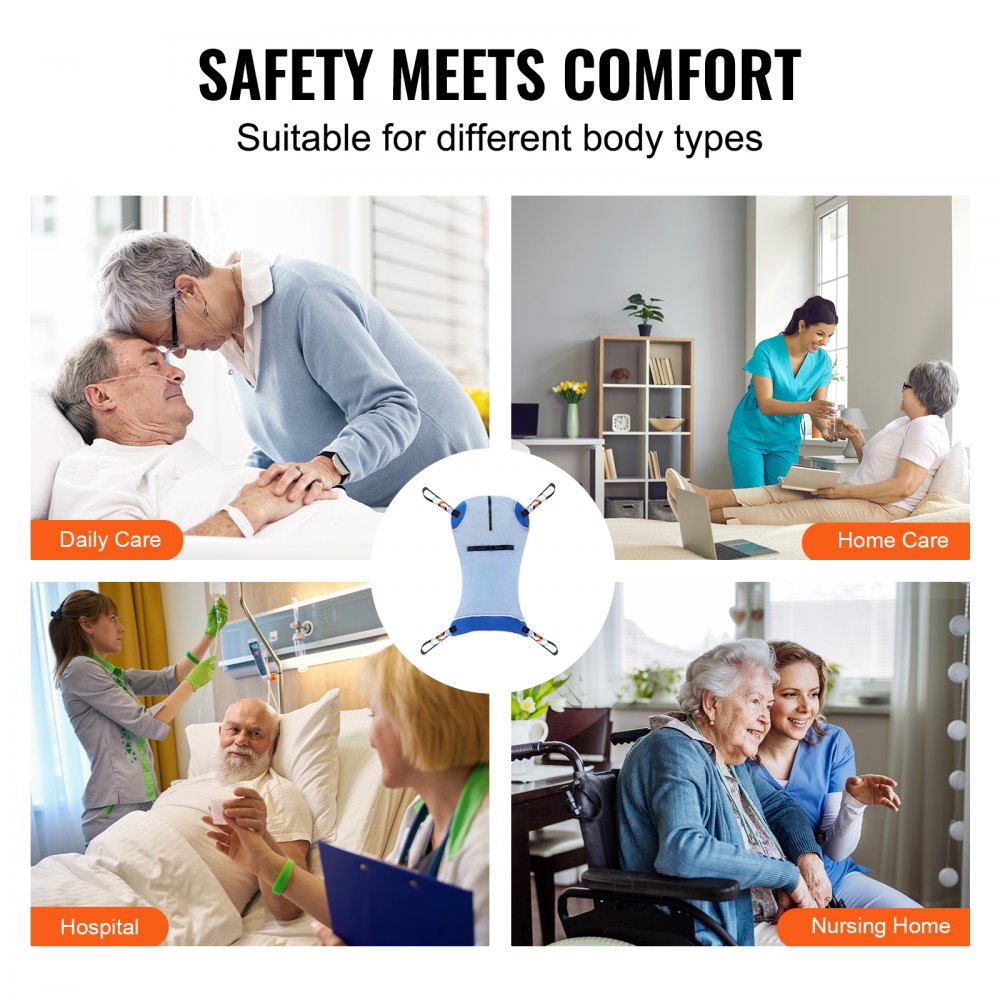VEVOR Universal Full Body Patient Lift Sling - Medium, Patient Lift Medical Sling for Easy Transfer and Bathing, Polyester Patient Aid Transfer Sling for Elderly, Disabled, Bedridden, 500LBS Capacity
