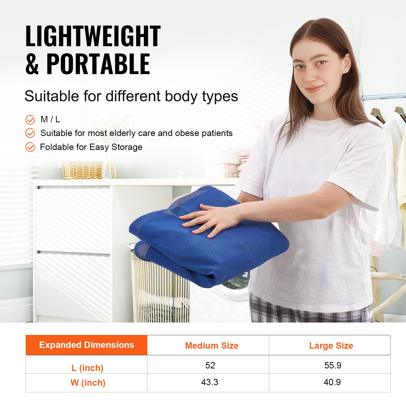 VEVOR Universal Full Body Patient Lift Sling - Medium, Patient Lift Medical Sling for Easy Transfer and Bathing, Polyester Patient Aid Transfer Sling for Elderly, Disabled, Bedridden, 500LBS Capacity