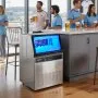 Máquina de hielo comercial VEVOR, producción de hielo de 54 kg/24 h, depósito de almacenamiento de 8,6 a 15 kg, 45 cubitos por ciclo, fabricada en acero inoxidable para instalación bajo mostrador o de pie, con pantalla LED, autolimpiante, ideal para bares y restaurantes.