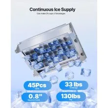 Commercial Ice Maker 130Lbs/24H Ice Machine 33Lbs Storage Bar Restaurant