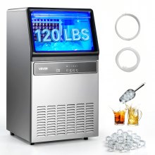 VEVOR Commercial Ice Maker Machine, 120Lbs/24H with 33Lbs Storage, 45 Cubes per Cycle, Stainless Steel Freestanding & Under Counter Ice Maker with LED Display & Self-Cleaning, for Home Bar Restaurant
