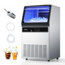 VEVOR Commercial Ice Maker Machine, 130Lbs/24H with 33Lbs Storage, 45 Cubes per Cycle, Stainless Steel Freestanding & Under Counter Ice Maker with LED Display & Self-Cleaning, for Home Bar Restaurant