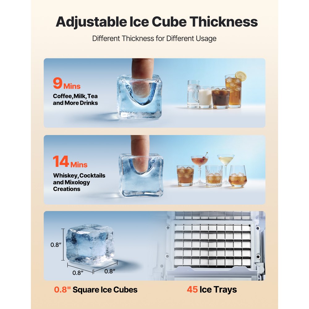 VEVOR Commercial Ice Maker Machine, 59kg/24H with 15kg Storage, 45 Cubes per Cycle, Stainless Steel Freestanding & Under Counter Ice Maker with LED Display & Self-Cleaning, for Home Bar Restaurant