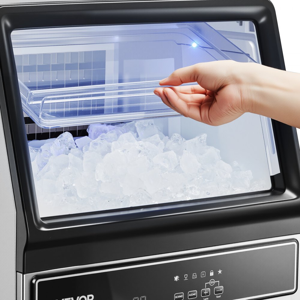 VEVOR Commercial Ice Maker Machine, 59kg/24H with 15kg Storage, 45 Cubes per Cycle, Stainless Steel Freestanding & Under Counter Ice Maker with LED Display & Self-Cleaning, for Home Bar Restaurant