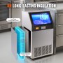 VEVOR commercial ice maker with 8h insulation, stainless steel shell, and cyclopentane foam.