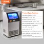 VEVOR commercial ice maker in a professional kitchen setup with highlighted product specifications.