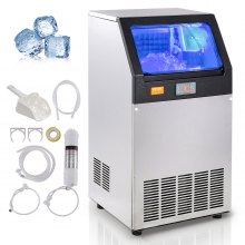 VEVOR Commercial Ice Maker, 100lbs/24H, Ice Maker Machine, 55 Ice Cubes in 12-15 Minutes, Freestanding Cabinet Ice Maker with 33lbs Storage Capacity LED Digital Display, for Bar Home Office Restaurant