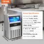 VEVOR commercial ice maker, model ssx130 with dimensions 33.3x19.9x18.3 inches and weight 73.6 lbs.