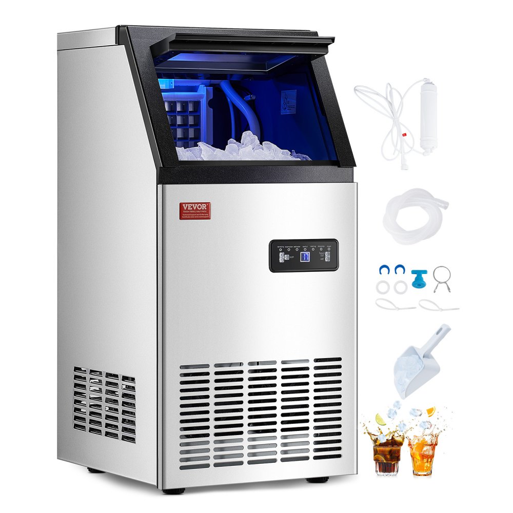 VEVOR Commercial Ice Maker, 80lbs/24H, Ice Maker Machine, 40 Ice Cubes in 12-15 Minutes, Freestanding Cabinet Ice Maker with 27.5lbs Storage Capacity LED Digital Display, for Bar Home Office Restaurant